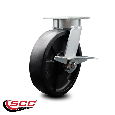 Service Caster 8 Inch Kingpinless Glass Filled Nylon Wheel Swivel Caster with Brake SCC SCC-KP30S820-GFNR-SLB